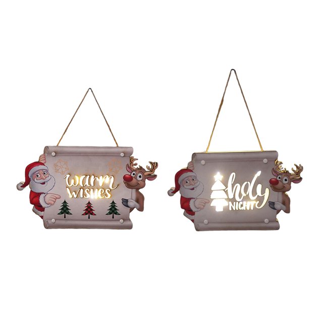 Letrero colgante,Cartel de Navidad placa colgante rústica decoración del hogar,Decoraciones de madera para exteriores de granja,Vacaciones de árbol de Navidad con decoración de luces LED de Gloria Letrero colgante