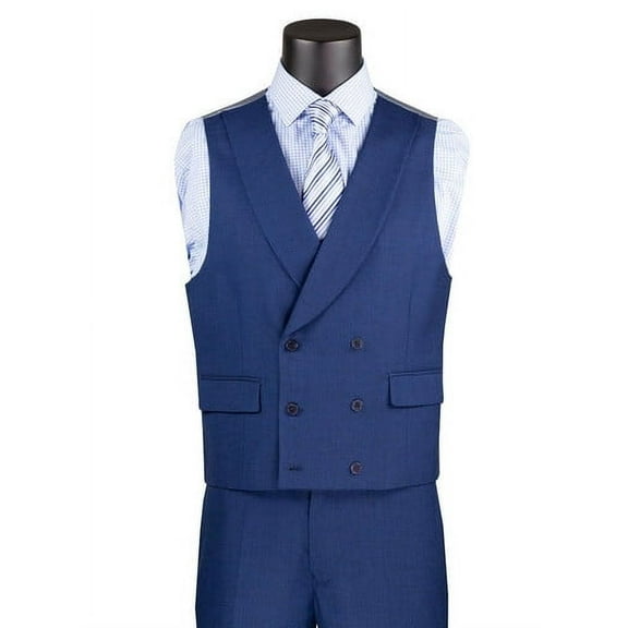 Vinci Mens Tailored Fit Suit Navy Blue Big Lapel DB Vest MV2K-2