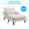 thumbnail image 5 of BALUS Chaise Lounge Chair Indoor, Oversized Velvet Sleeper Chair With Comfy Backrest Pillow, Modern Living Room Sofa Chair, Beige, 5 of 8