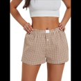thumbnail image 2 of Pantalones Cortos de Pijama A Cuadros Y2K para Mujer, Tipo Bóxer Elástico, Estilo Urbano Amarillo L, 2 of 7