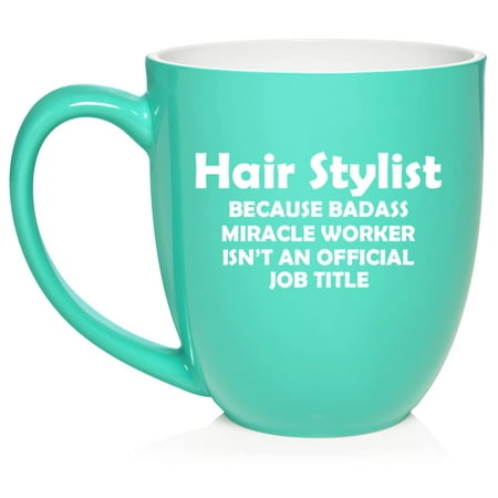 

Hair Stylist Miracle Worker Job Title Funny Ceramic Coffee Mug Tea Cup Gift for Her Sister Wife Friend Coworker Boss Retirement Birthday Cute Hairdresser Beauty Salon (16oz Teal)