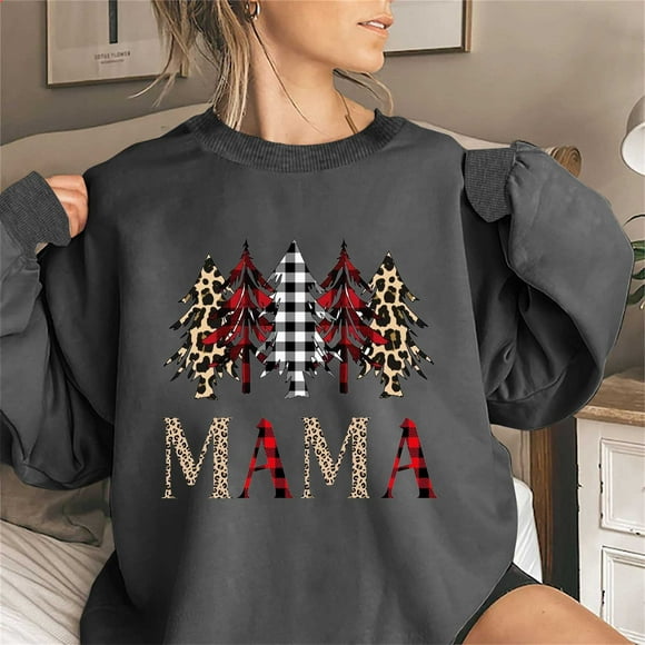 Tetras Christmas Costumes Clearance,Women's Round Neck Christmas Printed Color Fashion Top,Long Sleeve Top Sweatshirts
