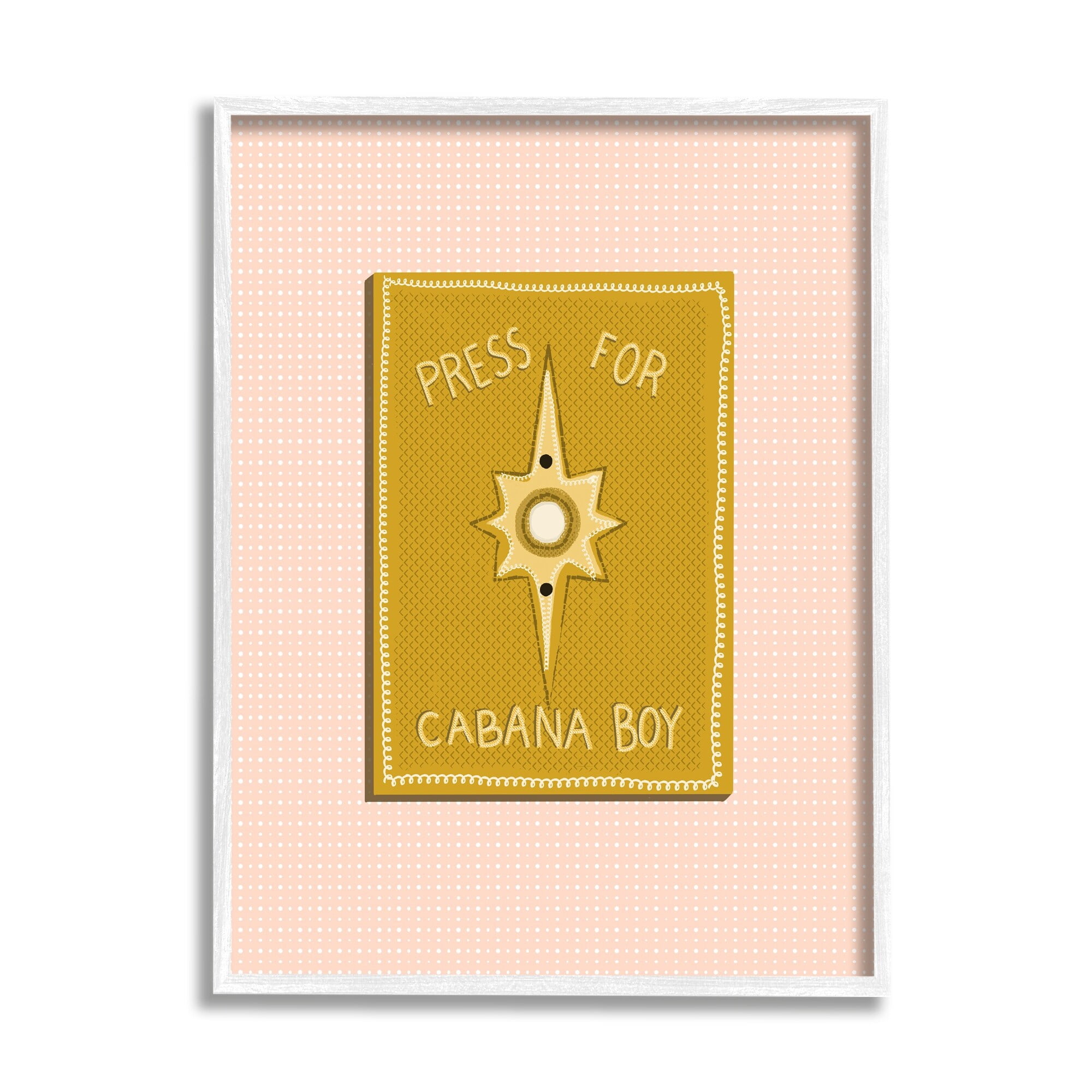 Stupell Industries Press For Cabana Boy Witty Pink Text Button Framed Wall Art, 11 x 14, Design by Jen Bucheli