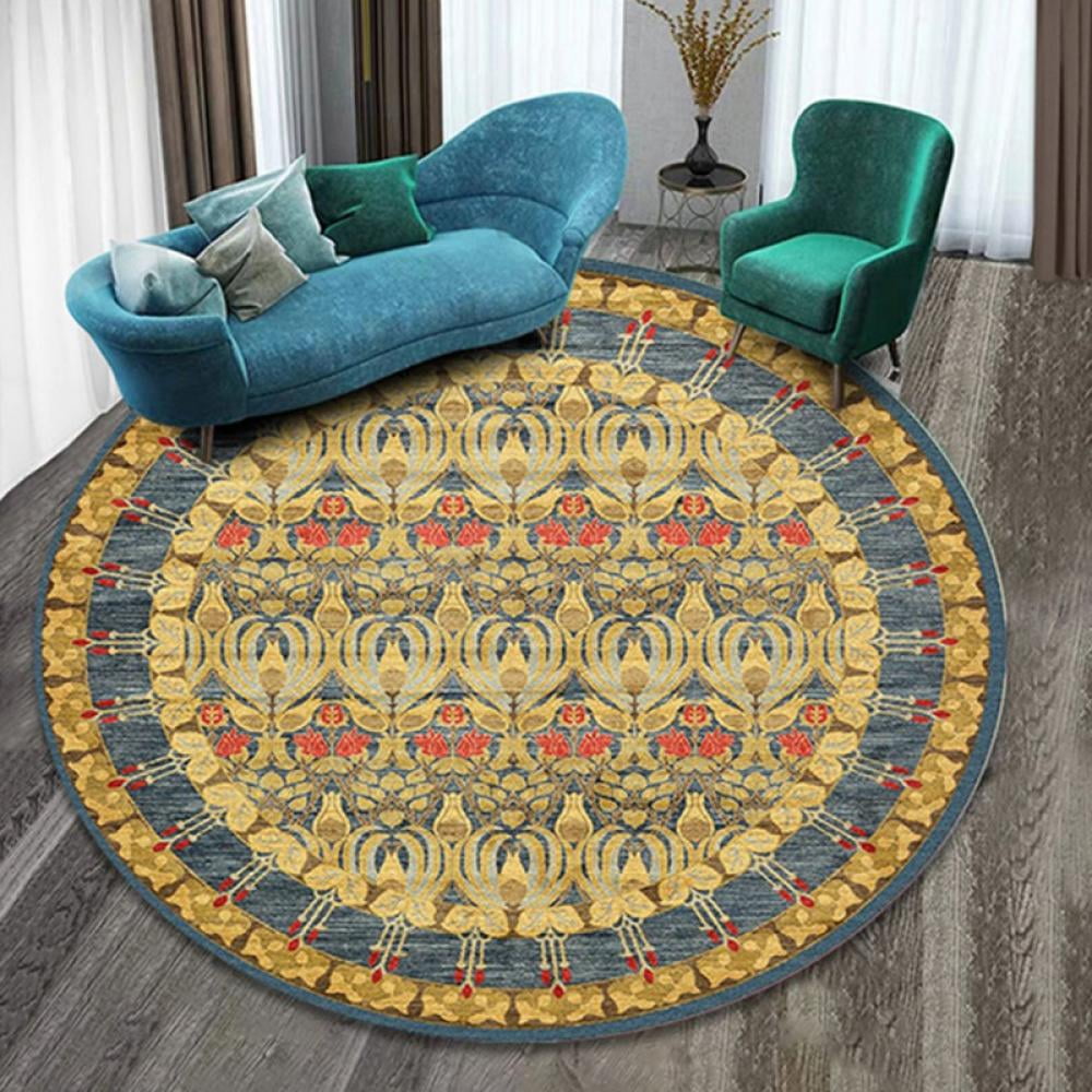 1pc Boho Kitchen Rug, Round Soft Carpet Mat, TPR Non-slip Backing Rugs Mat,  Area Rugs For Living Room, Throw Bedroom Rug, Floral Print Dinning Room Ru