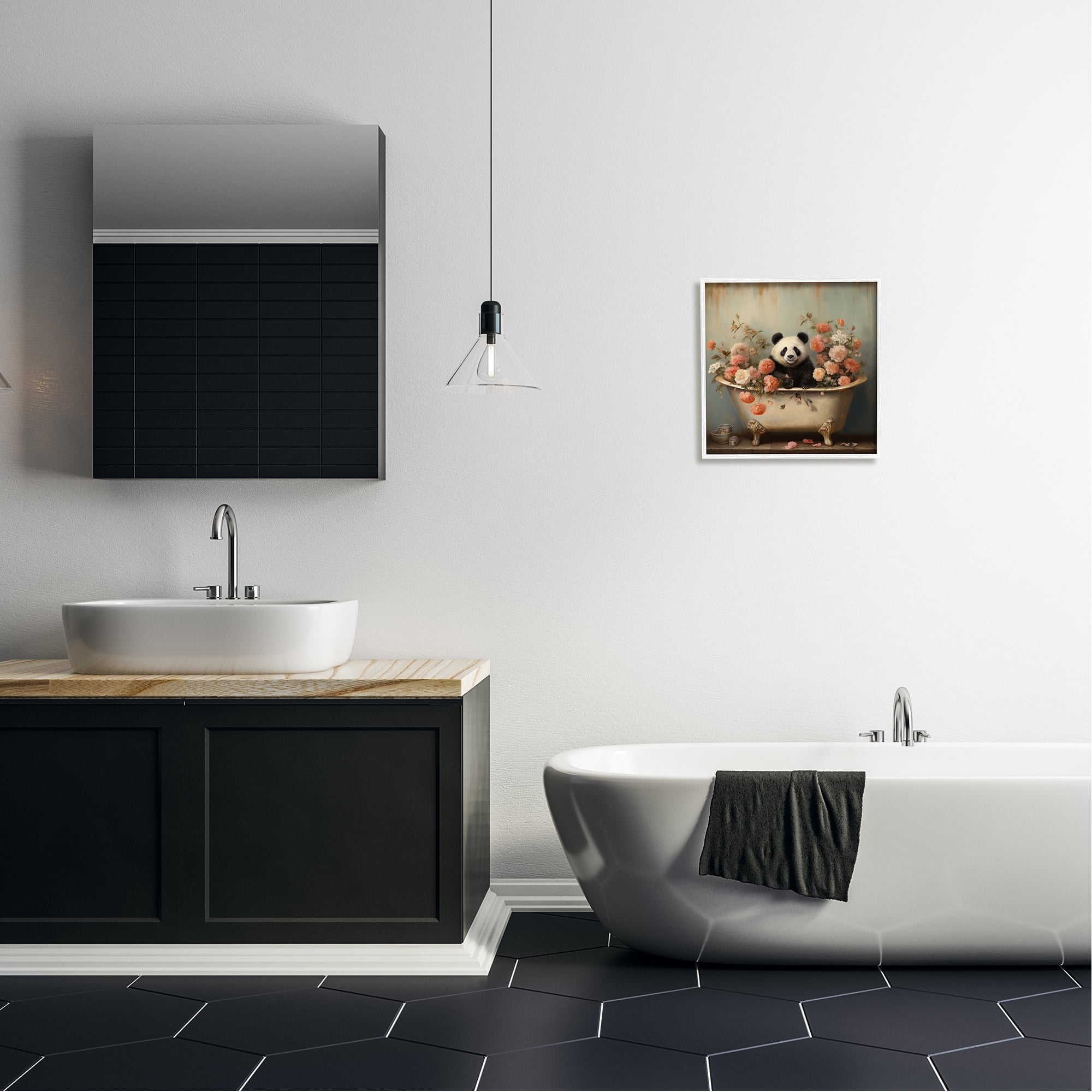 Stupell Industries Panda Bathtub & Blooms Animals & Insects Painting White Framed Art Print Wall Art, 17 x 17