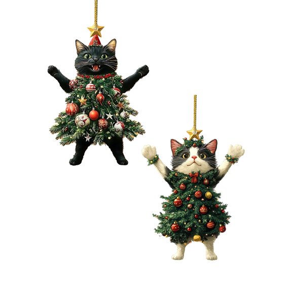 Wearing Christmas Trees For Christmas Are Suitable For Keychains Bags Car Rearview Backpacks And Pendants / 2pc Christmas tree cat pendant YKC322-A black cat   white cat