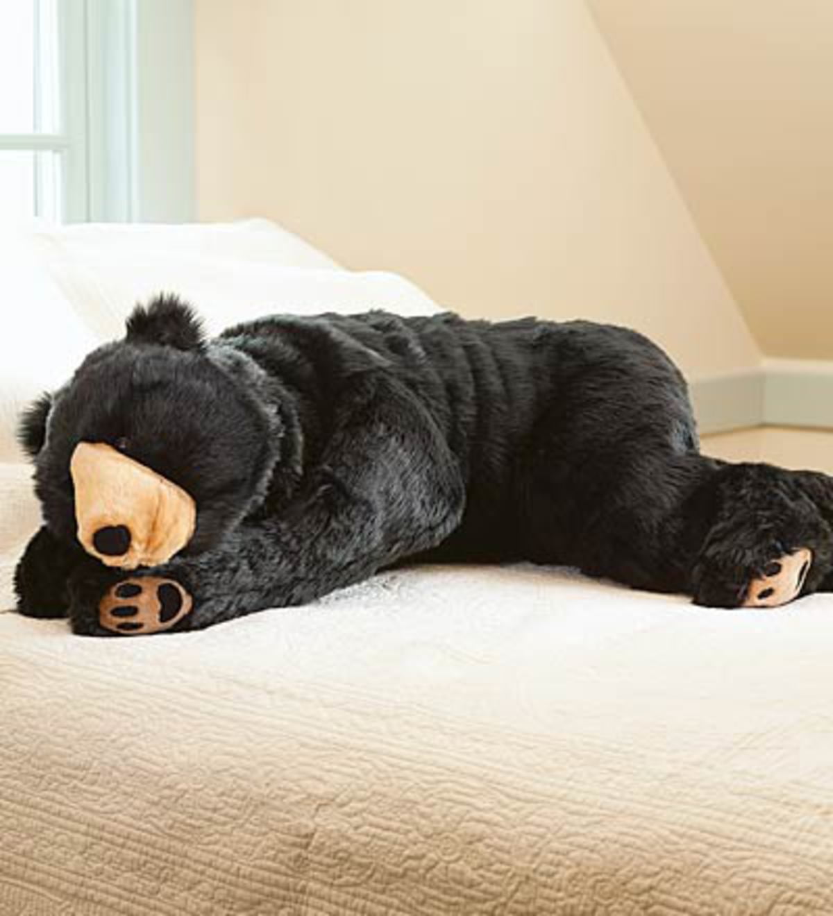 Super Soft Bear Hug Body Pillow with Realistic Features, Black Bear