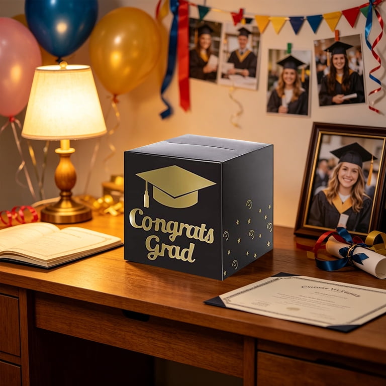 grad card holder box Wooden Wedding with Slot and Lid | Graduation Card Box for Party 2026 | Gift Money Envelope for Reception, Bridal Shower, Birthday, Retirement catching centerpiece that enhances photos and memories Class of 2026 Graduation Card