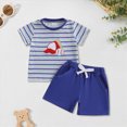 thumbnail image 2 of kpoplk Toddler Baby Boy Summer Clothes Embroiderey Waffle Knit Short Sleeve T-Shirt Tees + Casual Shorts Cute Clothing Set 18-24 Months,Blue, 2 of 6