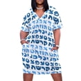thumbnail image 1 of Vestido de verano con bolsillos y estampado de alefbet hebreo para mujer, traje de noche de moda con alfabeto azul., 1 of 6