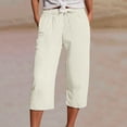 thumbnail image 2 of Vdoaml Muslin Capri Pants for Women Loose Straight Leg Trousers Ladies Elastic Waist Beach Pant with Drawstring XL Beige, 2 of 4