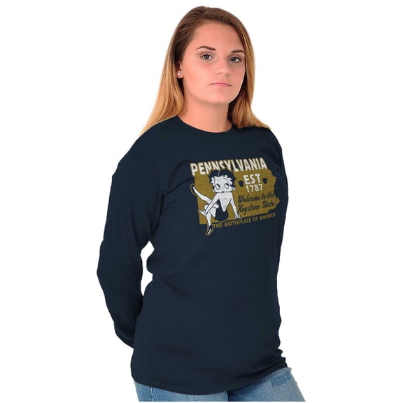 Betty Boop Pennsylvania State Outline Women's Long Sleeve T Shirt Brisco Brands S