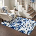 thumbnail image 3 of Area Rugs 3'x5', Symmetric Blue Flower Carpet Runner Indoor Outdoor Rugs Home Decor Aesthetic, Vintage Ethnic Floral Leaves Non Slip Mats Washable Accent Rug for Living Room Bedroom, 3 of 8