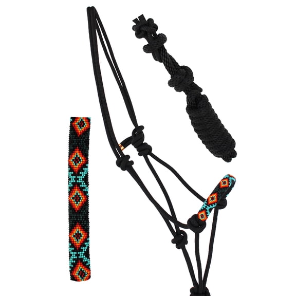 Nylon Horse Braided Beaded Noseband Rope HALTER Lead Rope Tack Black 606RT28