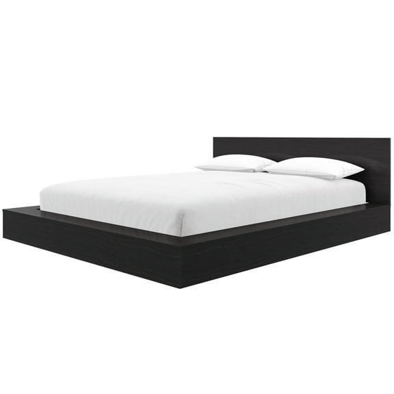 Nexera Kanso King Low Profile Wood Platform Bed with Headboard, Black