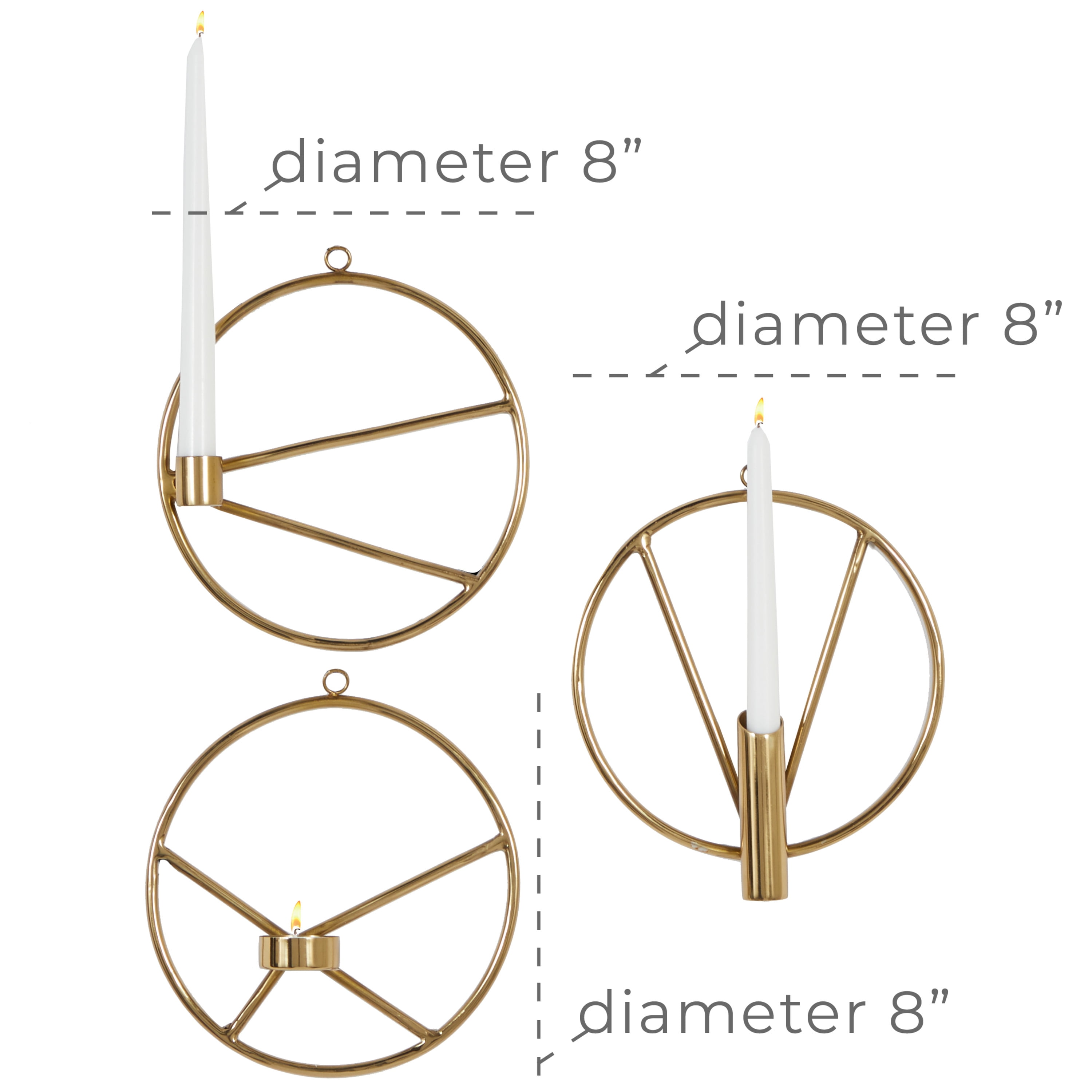 DecMode 8"W, 8"H Modern Wall Sconce, Gold, 3 - Pieces