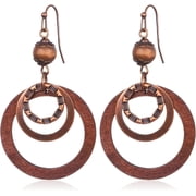 COVE Boho Vintage Carved Wooden Dangle Earrings for Women, Brown Circle Lightweight Jewelry
