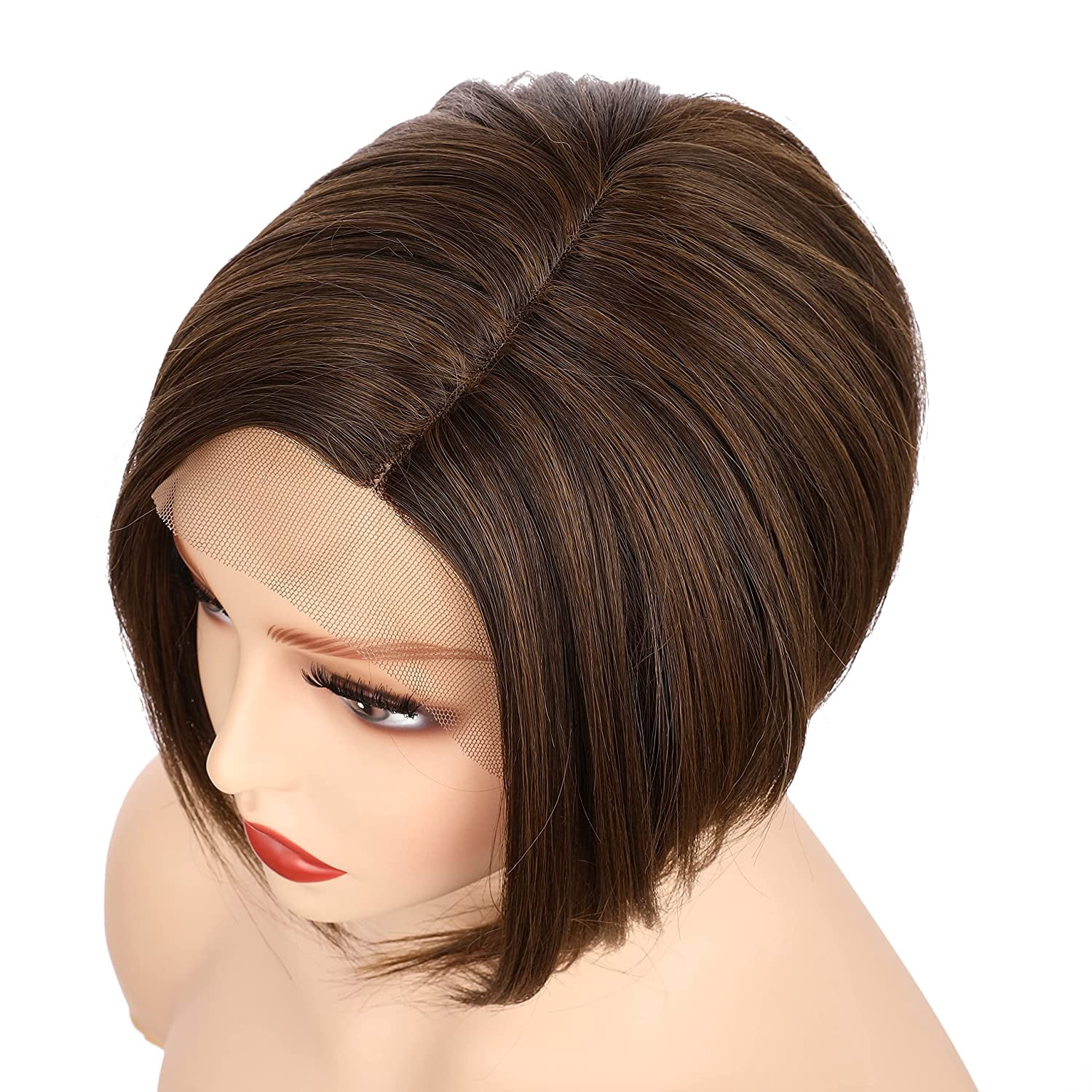 OneDor 8 Inch Angled Layers Lace Front Wig Relaxed Straight Bob wig (Medium Brown Evenly Blended with Warm Medium Brown-RL6/8) …