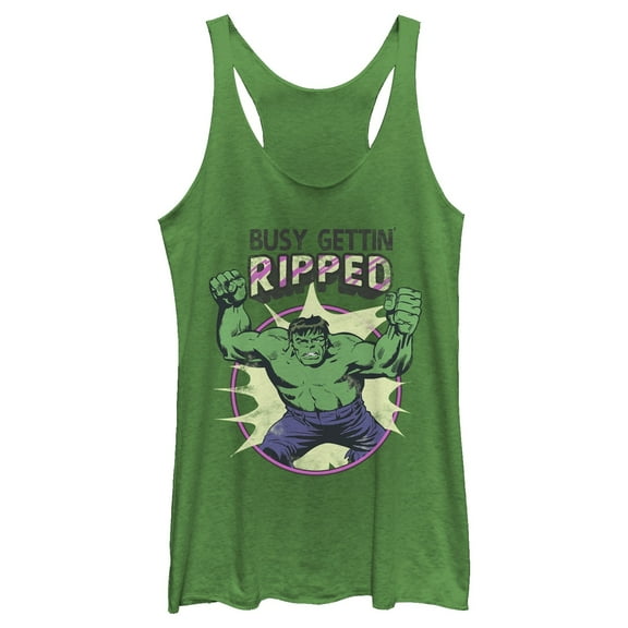 Women's Marvel Hulk Getting Ripped  Racerback Tank Top Envy Green Large