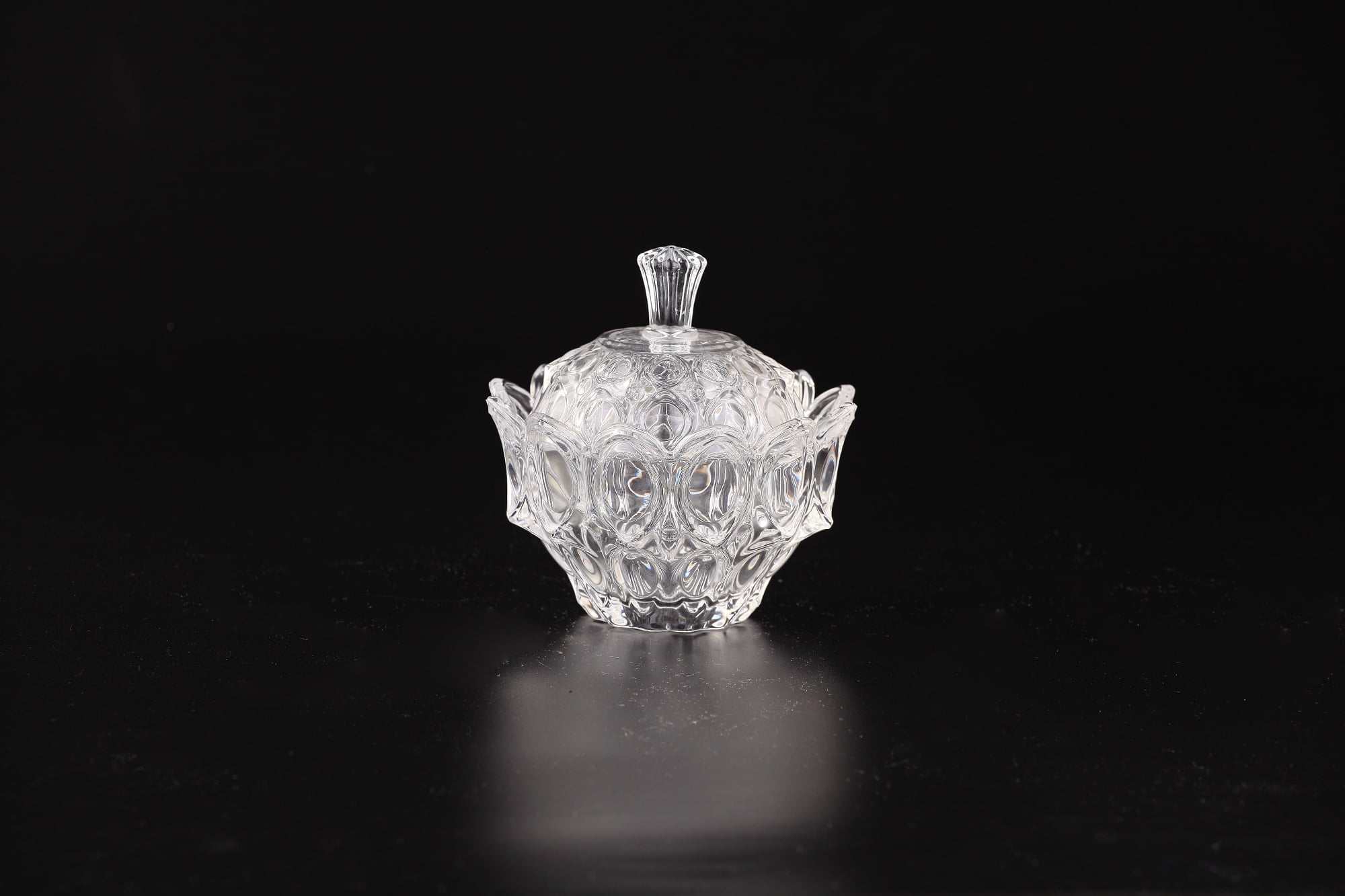 4.5" Crystal Clear Hand Blown Glass Jar with Finial Lid