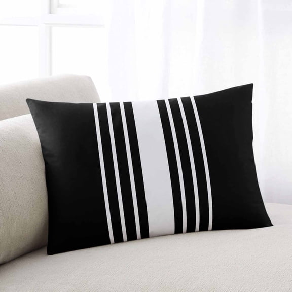 Black White Stripe Small Pillow Covers, Modern Rustic Vertical Striped Soft Breathable Throw Pillow Cases with Invisible Zipper, Decorative Pillowcase Pillows Protectors for Sofa Bed Chair 12"x20"