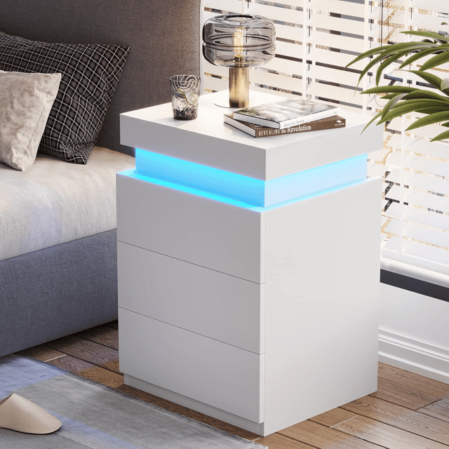 Mesita de Noche con estación de Carga y Luces LED