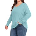 thumbnail image 6 of Qwertyu Women's Plus Size Long Sleeve T-Shirt Casual Loose Cotton Shirts Scoop-Neck Basic Tops for Women Sky Blue 4XL, 6 of 8