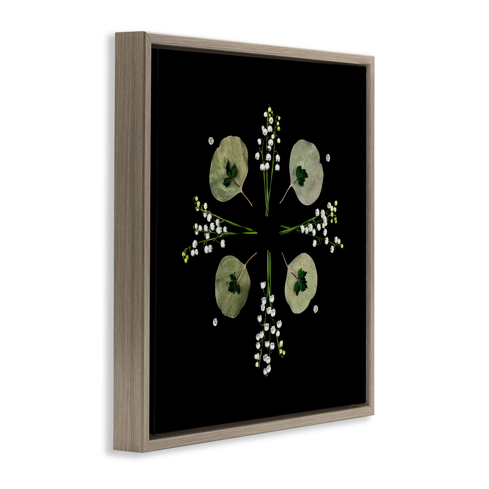 Stupell Industries Leaves & Wildflowers on Black Brown Framed Floater Canvas Wall Art, design by Beth Adoette