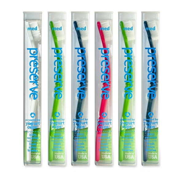 Cepillo de dientes con funda de viaje, cerdas medianas, 6 unidades