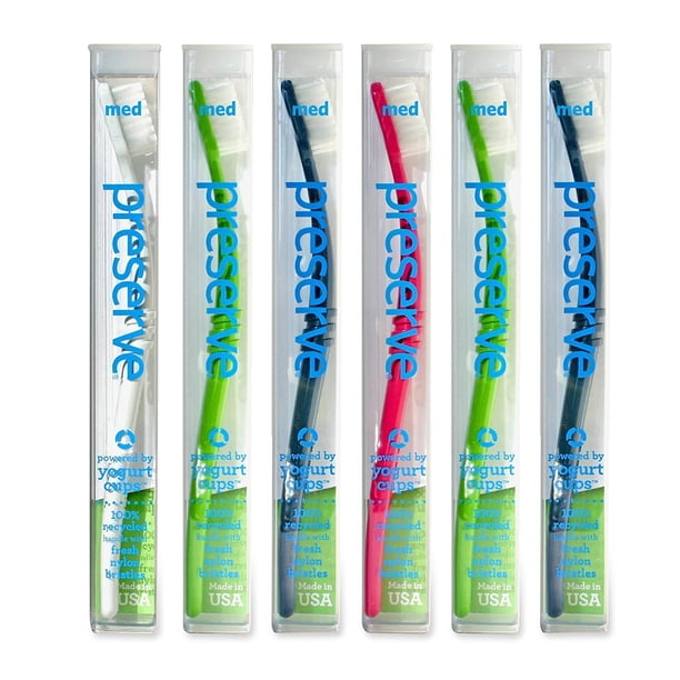 Cepillo de dientes con funda de viaje, cerdas medianas, 6 unidades