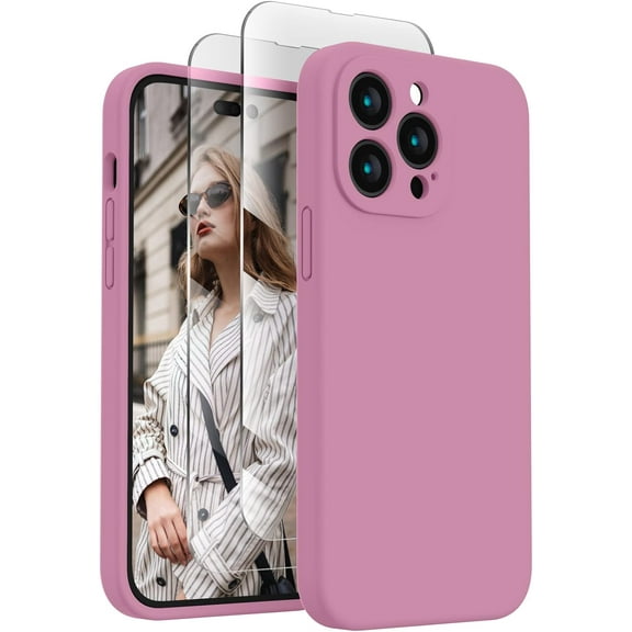 for iPhone 14 Pro Case, Silicone Upgraded [Camera Protection] Phone Case with [2 Screen Protectors], Soft Anti-Scratch Microfiber Lining Inside, 6.1 inch, Lilac Purple
