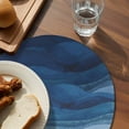 thumbnail image 3 of Navy Blue Ombre Round 13 Inch Placemats Set of 6, Modern Moire Gradient Watercolor HeatResistant Non Slip Place Mats for Dining Table, Wipeable Braided Kitchen Table Mats for Housewarming, 3 of 9