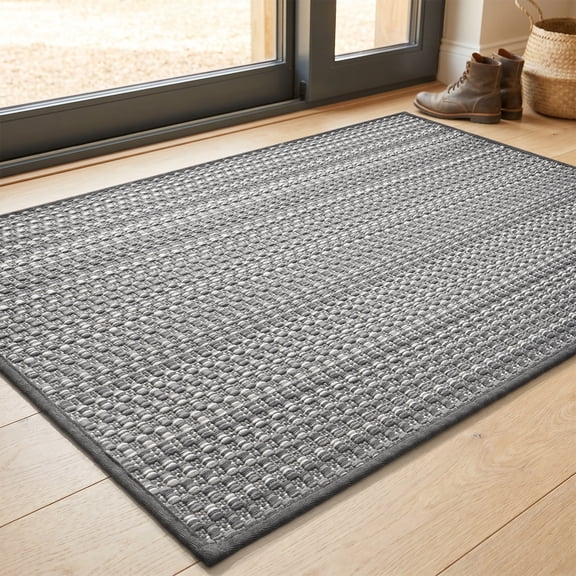 SIXHOME Door Mat Indoor Welcome Mat Non Slip Front Door Mat Woven Texture Low Profile Dirt Traper Entryway Rug for Inside Entry Garage Kitchen Patio 17" x 30" Gray
