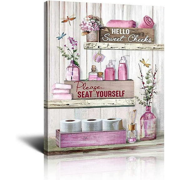 Bathroom Decor Canvas Wall Art Rustic Bathroom Sign Please Seat Yourself Print Paintings Pink Bathroom Pictures Modern Home Artwork Decor For Bathroom Framed Ready To Hang 12x16 Inch