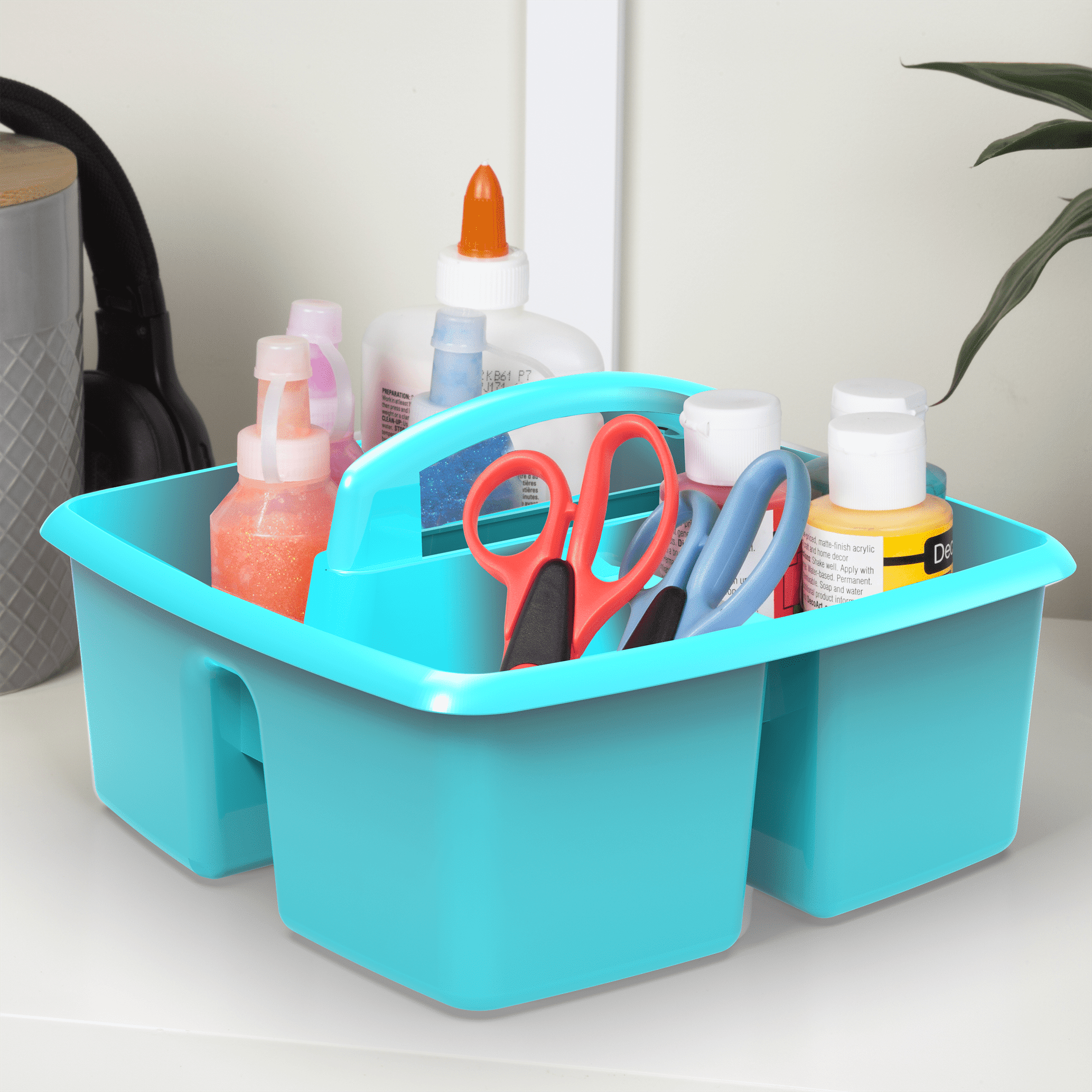 Storex Plastic Desktop Organizer Caddy with Handle, Craft and Hobby Storage Caddies, Teal, 6-Pack