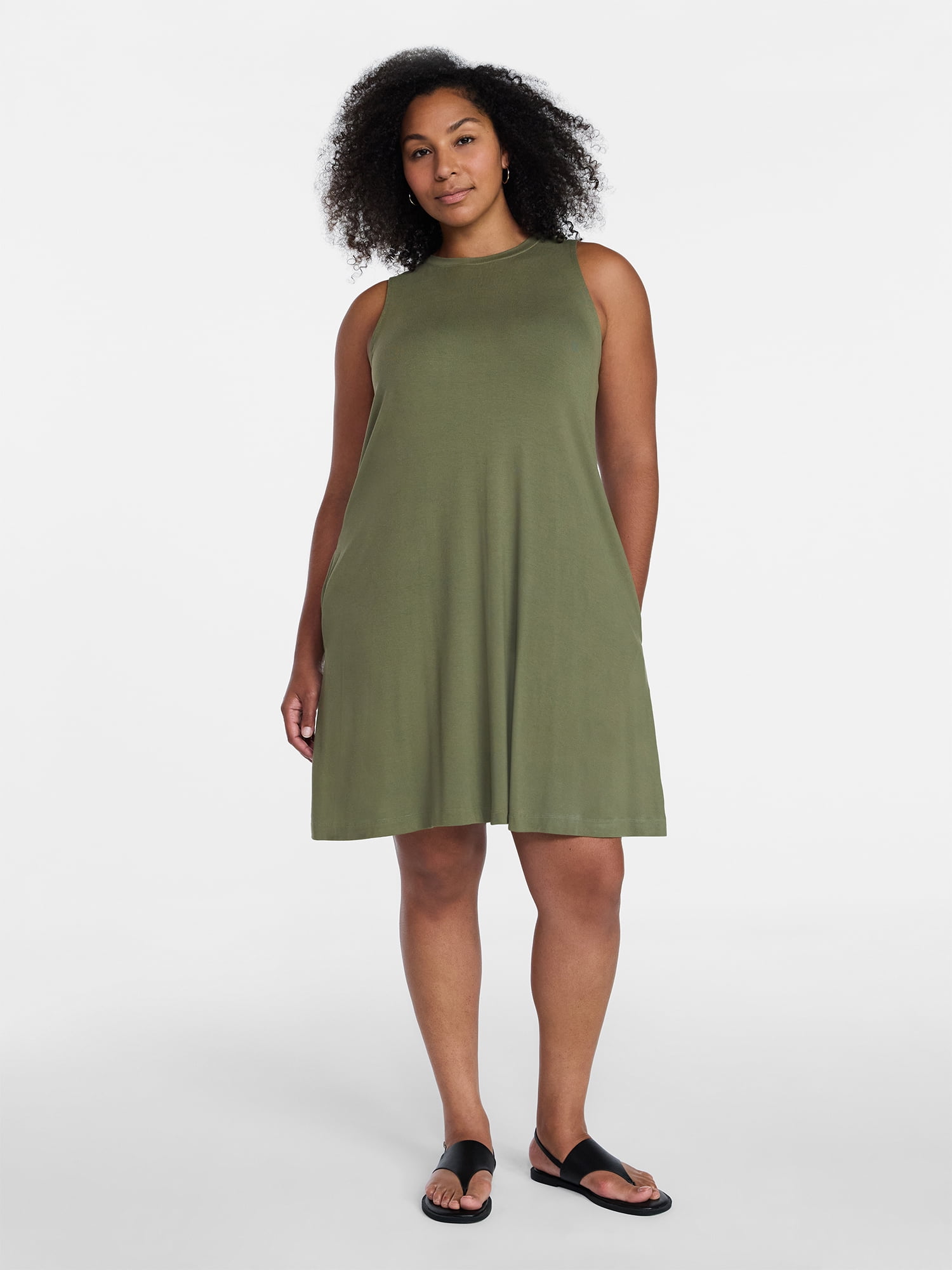 Time and Tru Women’s Sleeveless Knit Swing Dress, Sizes XS-XXXL