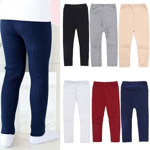YUANxueke Cotton Ribbed Legggings for Girls Elastic Waist Slim Fit Stretchy Base Layering Pants,Black,Sizes 2-6