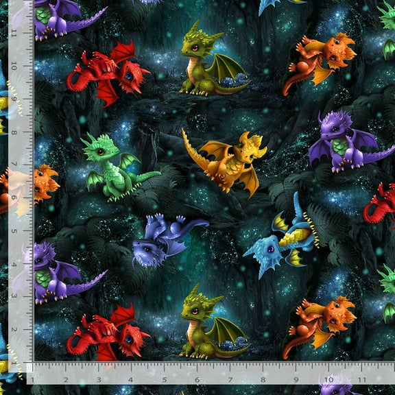 Cotton Baby Dragons Tossed Forest Animals Creatures Kids Fictional Timeless Treasures Cotton Fabric Print by the Yard (FUN-CD3087-Forest)