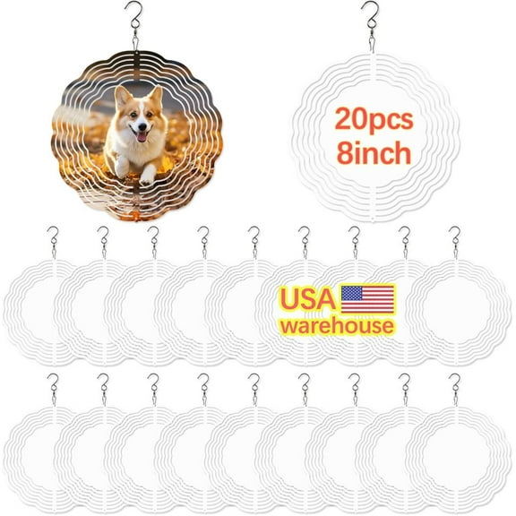 20 Pcs Sublimation Wind Spinner Blanks 8 Inch Bulk Aluminum Metal USA Warehouse Sublimation Blanks Product Outdoor Garden Decoration for Heat Press Transfer Sublimation Blank Wind Spinners DIY Gift