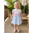 thumbnail image 6 of BemeyourBBs Toddler Baby Girl Back to School Dress Kids Kindergarten Outfits Little Baby Girl Gingham Plaid Summer Dress Puff Short Sleeve Letters Embroidered Doll Collar Casual A Line Dress, 6 of 9