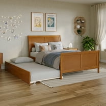 Portland Full Platform Bed w/Matching Footboard & Twin Trundle in Light Toffee