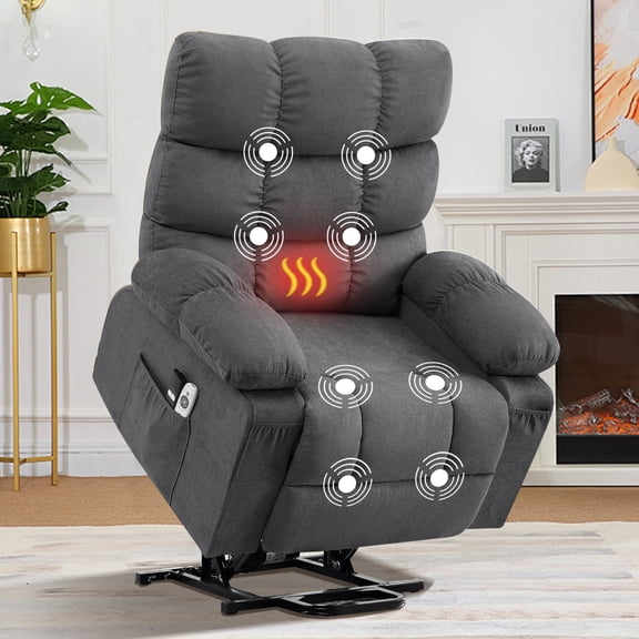 JONPONY Power Lift Recliner Chair for Elderly with Heat and Massage, USB Charge Port and Side Pocket, for Living Room, Grey