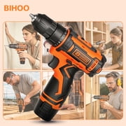 BIHOO 12V Cordless Power Drill Set, Electric Power Driver Kit, with Battery and Charger, 2Variable Speed for Home DIY, with Drills Bits Set, Black and Orang