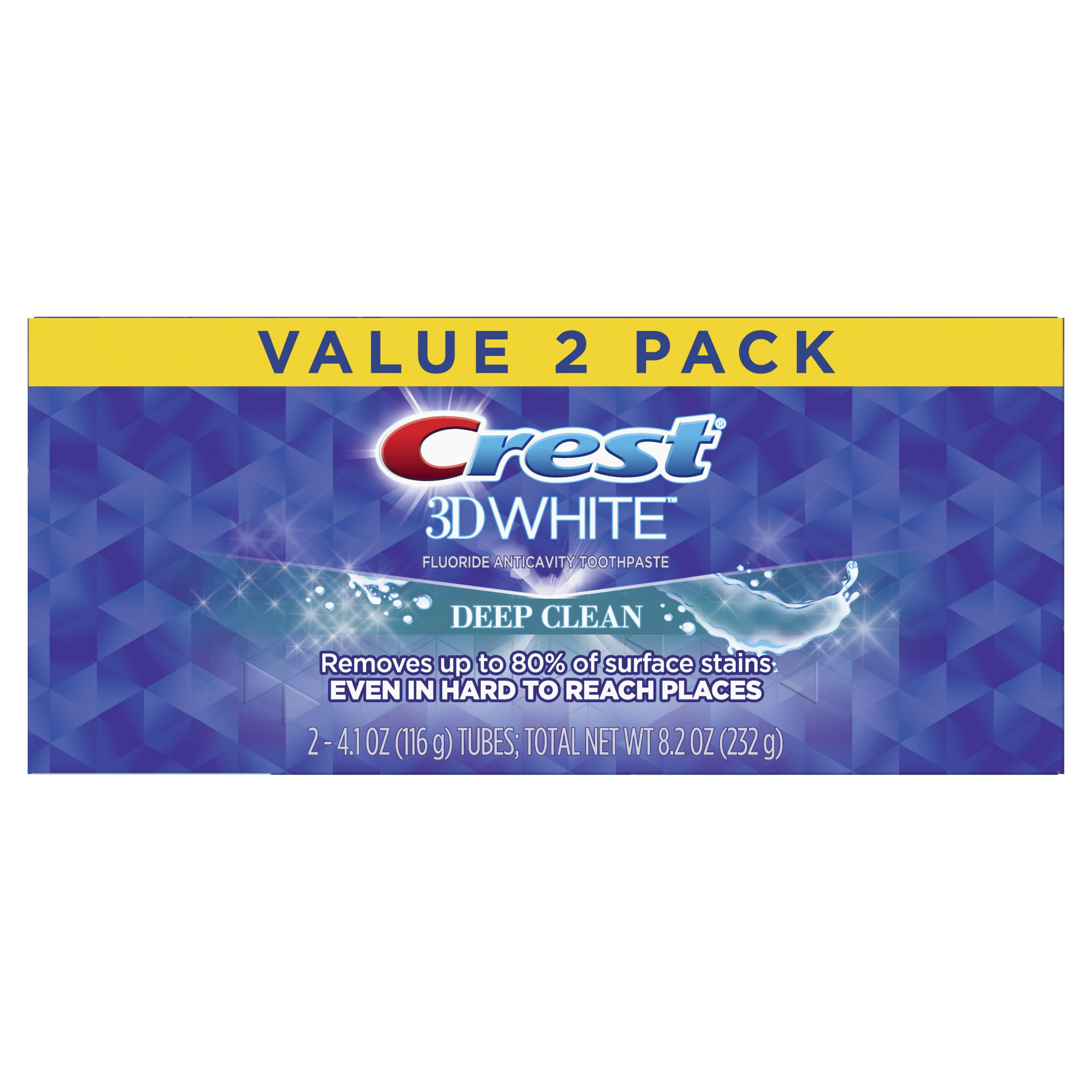 Crest 3D White, Whitening Toothpaste Deep Clean, 4.1 oz, Pack of 2