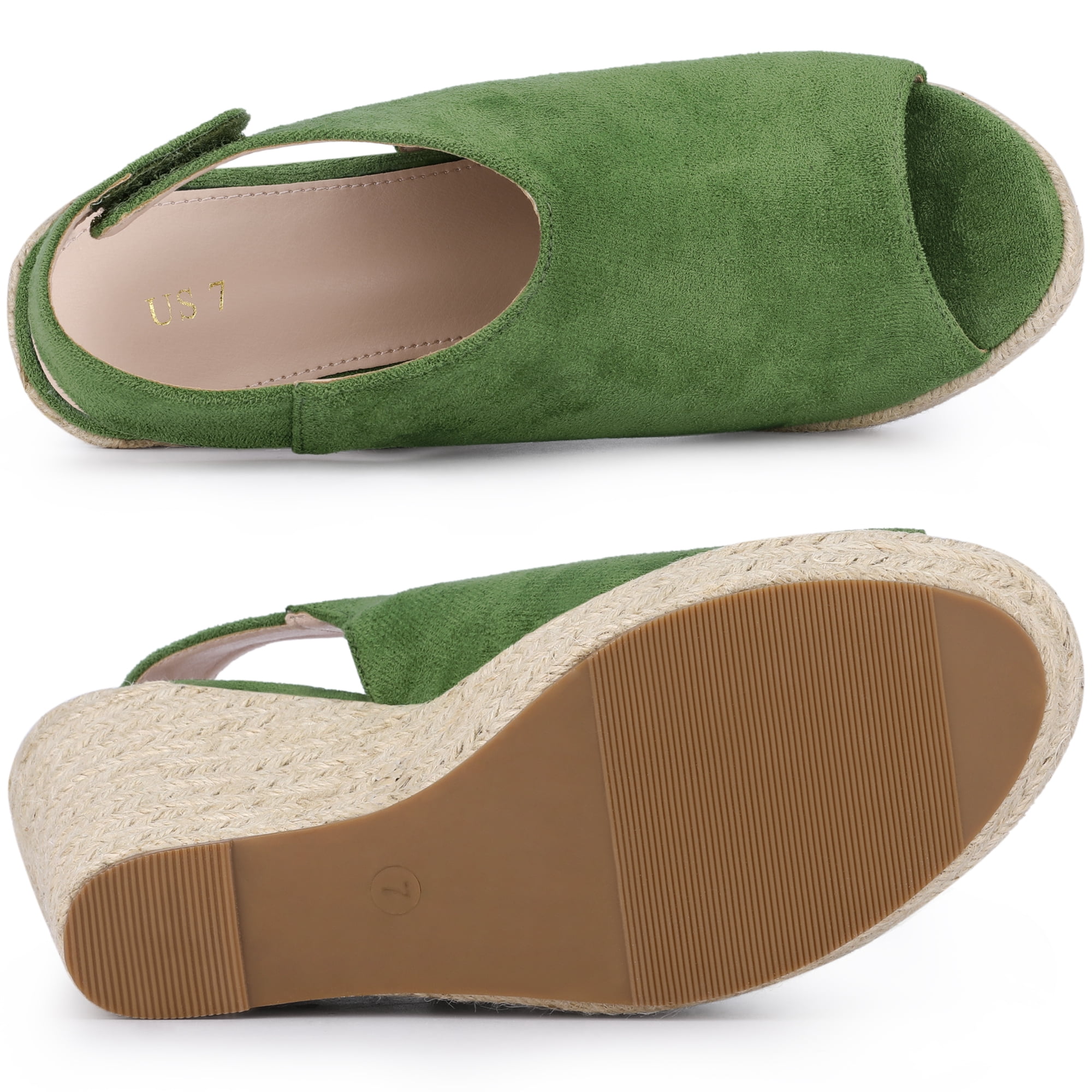 DARING DIVA Slingback Platform Wedges Heel Espadrille Wedge Sandals Olive Green 9