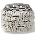 thumbnail image 3 of Skyline Decor Black and Ivory Handwoven Wool Tassel Pouf Ottoman, 3 of 7