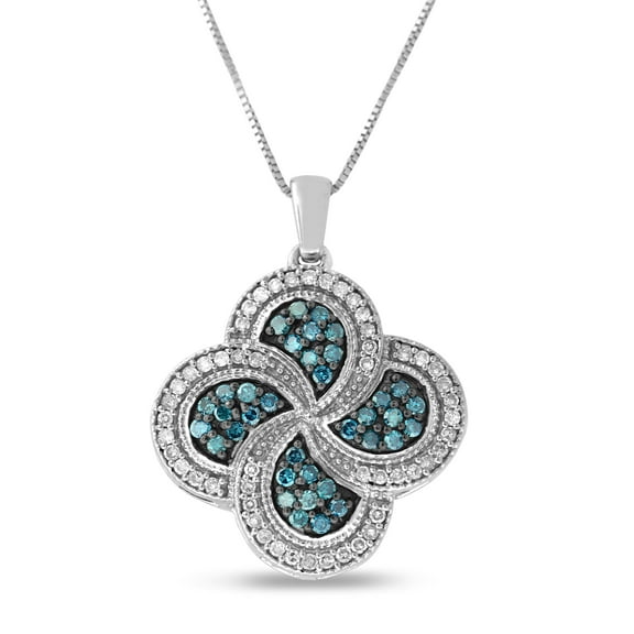 3/4 CTTW Sterling Silver Blue & White Diamond Medallion necklace