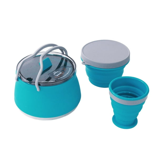 Hervidor de agua plegable para camping con recipiente y taza Hervidor de viaje Azul