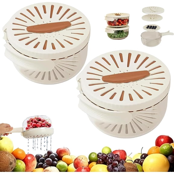 2-in-1 Draining and Preservation Basket: Simplify Washing & Storing, New Multifunctional Fruit and Vegetable Dish Drainer Tray, Fruit Washing Bowl, Drainer Container with Handle (Brown 2pcs)