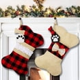 thumbnail image 1 of Medias navideñas para perros y mascotas, juego de 2, medias navideñas a cuadros de búfalo, medias colgantes con forma de hueso grande para decoraciones, 1 of 7